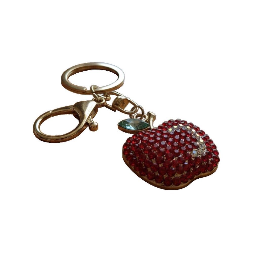 Mint Red Rhinestone Apple Keychain Accessory Charm